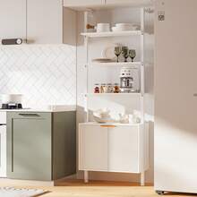 INNOD 74" Tall Bookshelf With Storage Cabinet, Modern Ladder Bookcase With Wood & Metal Frame, Wall Mount Display Shelf For Living Room, Bedroom, Home Office - 白色 - 查看 7