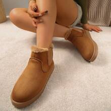 2024 加大码秋冬保暖羊毛雪地靴防滑百搭平底厚底舒适一脚蹬靴（小1码） - 紫紅色 - 查看 6