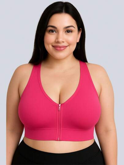 Tops Plus Size Fitness Wolfox Com Zíper e Bojo Removível Para Academia