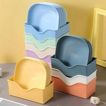 11pcs, Multi-Color PP Plastic Pet Bowl Set With Stand, 10 Square Solid Color Non-Slip Easy-Clean Dishwasher Shallow Small Flat Plates And 1 Storage Base, Durable Lightweight Portable Food And Water Bowls, Whisker Fatigue Relief Anti-Tip Pet Feeding Dishes For Cats, Dogs, Kittens, Short-Legged Cats, Stray Cats, Ferrets, Small Animals, - Multicolor - View 3