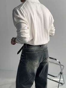 Men's Fashion Solid Color Ribbed Polo Collar Sweater