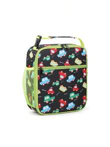 Lonchera aislada reutilizable para niños, adecuada para uso escolar, aislamiento térmico, bolsillos interiores y exteriores, material de lona impermeable, diseño lindo y adorable - bolsa de almacenamiento diario perfecta, para llevar para niños y niñas, suministros de cocina, regalo de Navidad, esencial para volver a la escuela - coche negro - Ver 1