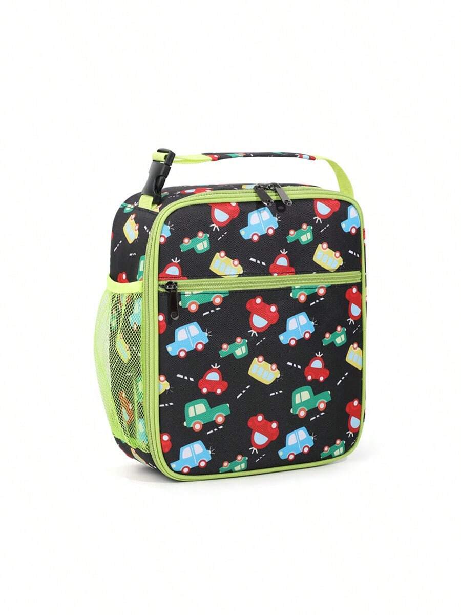Lonchera aislada reutilizable para niños, adecuada para uso escolar, aislamiento térmico, bolsillos interiores y exteriores, material de lona impermeable, diseño lindo y adorable - bolsa de almacenamiento diario perfecta, para llevar para niños y niñas, suministros de cocina, regalo de Navidad, esencial para volver a la escuela - coche negro - Ver 1