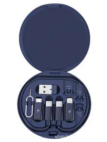 طقم كابل بيانات متعدد الوظائف مع صندوق تخزين الشحن، شحن سريع 60 واط، يمكن استخدامه كحامل لموديل الهاتف المحمول، طقم كابل شحن محمول بسيط، محول USB Lightning، طقم محول، ضروريات غرفة السكن الجامعي - متعدد الألوان - مشاهدة 22