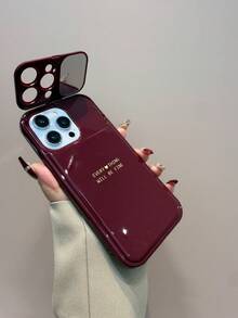 Ốp lưng điện thoại chống sốc màu đỏ tía thời trang tối giản với họa tiết gương, kèm 1 gương lật, tương thích với các dòng X XR XS Max 11 12 13 13 Pro 13 Pro Max 14 Pro Max 15 15 Pro 15 Plus 15 Pro Max 16 16 Pro 16 Plus 16 Pro Max. Quà tặng sinh nhật, ốp lưng mùa xuân. - Màu Đỏ Sâu - Xem 7