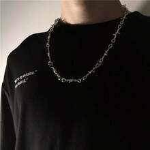 1pc Fashion Punk Twist Spike Thorn Metal Wire Chain Necklace Men's Unisex For Christmas Accessory - 銀色 - 查看 2