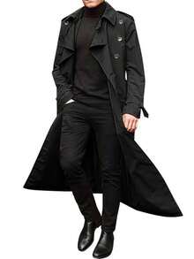 Men's  Daily Fashionable Casual Mid-Length Trench Coat, Street Style, Autumn/Winter, For Friends, Husband, Boyfriend Gifts - 黑色 - 查看 2