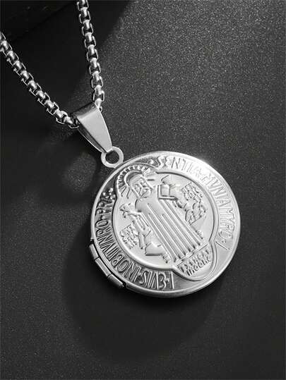 1PC New Style Fashion St. Benedict Medal Prayer Necklace, Stylish Men's And Women's Jewelry Necklace