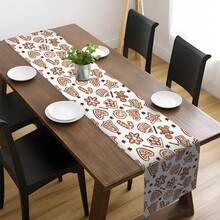 MEMNUN 1pc Merry Christmas Gingerbread Man, Gingerbread House, Candy Cane, Christmas Tree, Star, Bell, Snowflake, Heart Print Decorative Table Runner, Tablecloth, Christmas Decor, Table Decor, Home Decor, Kitchen Decor, Table Cloth Rectangle, Suitable For Kitchen, Dining Table, Home Party Decoration, Gift - Multicolor - View 6