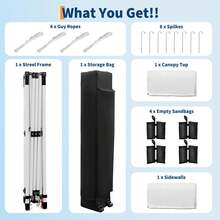 10x10Ft Pop Up Canopy Tent,Instant Portable Shelter With 1Pcs Sidewalls,4 Sandbags,Outdoor Sun Shade Beach Tent For Events Parties Camping Patio Outdoor Activities - Blanco - Ver 6