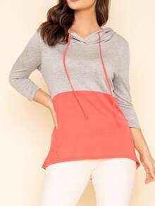 Black White Pink Mint Color Block 3/4 Sleeve Top Shirt Blouse | S-3X - 珊瑚 - 查看 4
