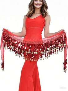 Belly Dance Hip Scarf, Sweet Belly Dance Skirt Wrap Performance Shiny Sequin Coins, Women Belly Dance Costume - Multicolor - View 8