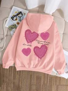 1pc Y2K Sweet Style Heart Print Teen Girl Sweatshirt, Soft And Comfortable, Casual Daily Wear - Pink - View 2