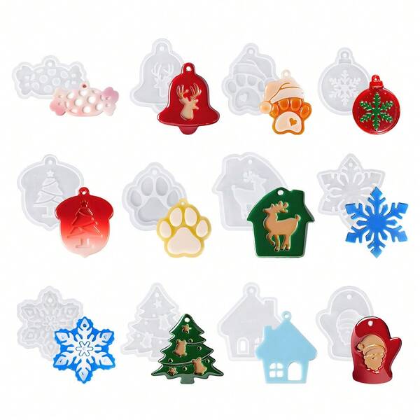 1pc Christmas Tree Decor Silicone Mold, Classic Christmas Elements - Snowflake/Bell/Stocking/Reindeer, Epoxy Resin Mold For Christmas Party Decor, DIY Keychain Pendant Casting Mold