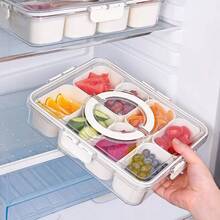 Snackle Box Container,Portable Snack Box 8 Compartment Divided Serving Tray With Lid And Handle,Clear Storage Organizer For Fruit Candy Nuts Veggie-Perfect For Road Travel Party(1 Pack) - Clear - View 5