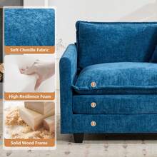 mikibama Modern Modular Sectional Sofa, 78" Upholstered Chenille Loveseat With Movable Ottoman Comfy L-Shaped Sofa, Oversized Deep Seat Cloud Couch With 2 Throw And Arm Pillows For Living Room, Blue - Blue Loveseat +1 Ottoman - 查看 4