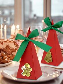 20/50 Pezzi Scatole Regalo di Natale con Nastro e Cartellino Rosso a Triangolo, Scatole di Carta Natalizie con Albero di Natale e Omino di Pan di Zenzero, Confezioni Regalo per Vacanze, Matrimoni e Decorazioni Natalizie