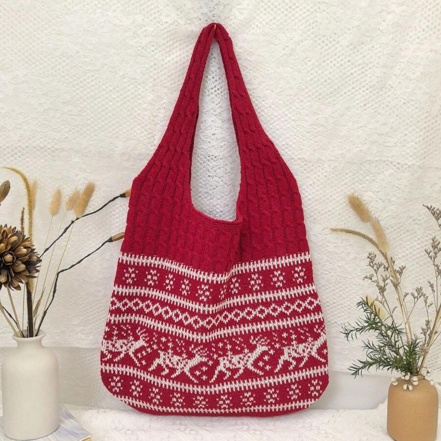 Christmas Essential Women's Multifunctional Knitted Bag, Large Capacity Shoulder Bag, Versatile Fashion Woven Bag, Holiday Must-Have, Christmas Gift, Brown Tote Bag, Ideal Gift For Friends And Family