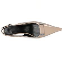 Women's Pointed Toe Slingback Heels Metal Buckle Ankle Strap Kitten Low Heel Pumps 2 Inch Stylish Retro Women Shoes-20256688 - 漆皮米色 - 查看 8