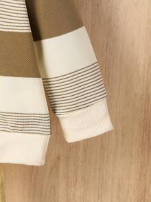 Set de 2 piezas de top de manga larga con bordado de oso a rayas y pantalones casuales con cordón para niños pequeños, adecuado para otoño/invierno