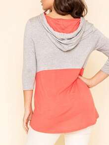 Black White Pink Mint Color Block 3/4 Sleeve Top Shirt Blouse | S-3X - 珊瑚 - 查看 3