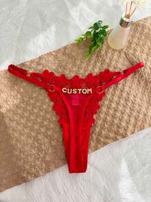 1pc Personalized Name Customized Crystal Letter Decor Sexy Embroidery Bikini Panty, T-Back Floral Panty, Custom Made G-String Underwear, Gift For Girlfriend, Wife, Best Friend For Valentine's Day, Christmas, Halloween, Thanksgiving, Birthday, Anniversary - Multicolor - View 6
