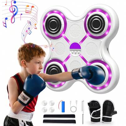Máquina de boxeo musical de 9 velocidades, máquina de boxeo de pared para niños, máquina de entrenamiento de boxeo inteligente con Bluetooth y guantes de boxeo, equipo de entrenamiento de boxeo para el hogar, la oficina y el gimnasio