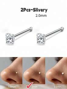 18K金鼻环 - 20克316L不锈钢男女通用鼻环，标准款或加长款，黄金、白金、玫瑰金可选，镶嵌锆石或球形鼻钉