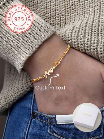 Ett personligt namnarmband i 925 silver, personligt namnsmycke, silver- och guldarmband, present till henne, julklapp