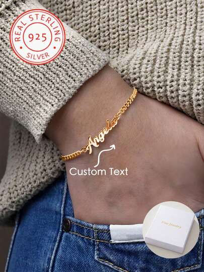 Ett personligt namnarmband i 925 silver, personligt namnsmycke, silver- och guldarmband, present till henne, julklapp