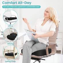 Office Chair Seat Cushion, Cooling Gel Enhanced Memory Foam Cushion For Long Sitting - Back, Sciatica, Coccyx, Tailbone Pain Relief Pillow - For Office, Gaming, Car, - Black - 黑色 - 查看 7