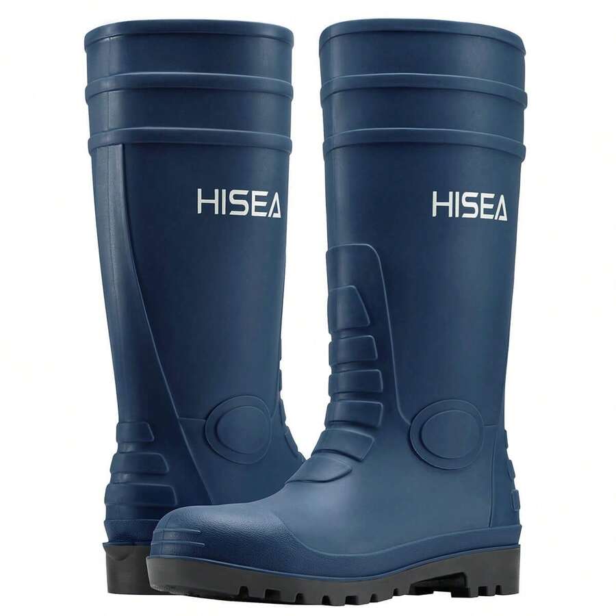 HISEA Men's Rain Boots PVC Rubber Boots, Waterproof Garden Fishing Outdoor Work Boots, Durable Slip Resistant Knee Boots For Agriculture And Industrial Working - 藏蓝色 - 查看 1