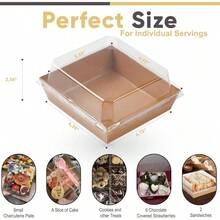 50 Pack Small Charcuterie Boxes With Lids - To Go Paper Charcuterie Box, Disposable Food Containers, 5Inch Dessert Boxes - Sandwich, Cookie, Sushi, Cake Slice, Strawberries Brown - 棕色 - 查看 2