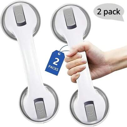 2pc Bathroom Grab Bar, Anti-Skid Suction Cup Support Handle For Bathtub, Shower, Glass Door, Elderly Care, Assistance, Home Care