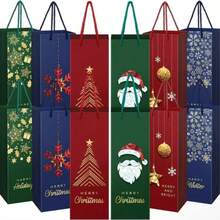 6 pièces/3 pièces Sacs cadeaux de vin de Noël, sacs cadeaux de fête des fêtes avec poignées, papier d'emballage épais réutilisable pour bouteille de vin de Noël. Parfait pour les fêtes d'anniversaire, les cadeaux de vin, de champagne, de whisky de Noël, la décoration de Noël, les rassemblements à la maison. Couleurs et styles aléatoires