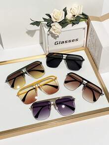 1 pereche ochelari de modă pentru femei, cu ramă semi-plată, stil Ombre, supradimensionați, potriviți pentru uz zilnic - Multicolor - Vizualizare 2