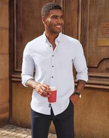 Men's Oxford Button Down Shirt Long Sleeve Regular Fit Business Casual Dress Shirts With Chest Pockethalloween - 白色 - 查看 5