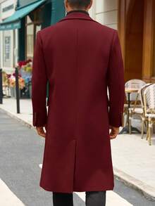 Men's Wool Blend Casual Trench Coat Notched Collar Double-Breasted Long Jacket Classic Winter Overcoat For Everyday Wear - Màu Đỏ Sâu - Xem 4