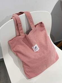 Retro Corduroy Tote Bag Women's Simple Shoulder Bag Letter Patch Decor Handbag, Perfectly Matching With Fall Outfits Women - Green - View 9