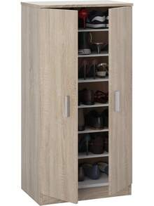 Zapatero Habitdesign con dos puertas, mueble auxiliar, modelo básico, acabado en roble canadiense, dimensiones: 55 cm (ancho) x 108 cm (alto) x 36 cm (fondo)