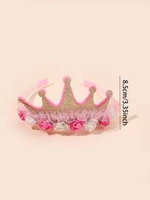 تاج من التول الوردي والأزرق 1 قطعة/2 قطعة، شريط شعر مزين بالزهور، إكسسوارات شعر أنيقة للبنات والمراهقات هدايا لحفلات عيد الميلاد