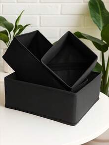 1/3/6pcs Non-Woven Fabric Storage Boxes, Clothes Closet Divider Storage, Foldable Storage Box Set, Clothes Bra Socks Underwear Organizer Box, Drawer Wardrobe Dust-Proof Storage Box, Suitable For Wardrobe Drawer Desktop Storage - Black - View 2