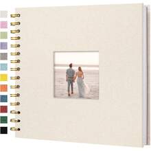 8 X 8 Inch Scrapbook Photo Album Linen Cover, Hardcover Kraft Pages Book, Travel Wedding Guest Book  Shower (20 Sheets/ 40 Pages,Beige) - Grey - View 3