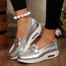 Womens Shoes Walking Flats Non Slip Dressy Occasions Driving Lightweight Flexible Comfort - Silver - View 5