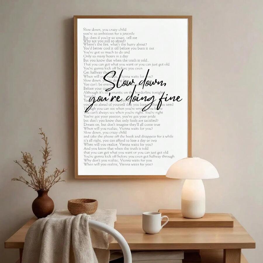 1 件无框“放慢脚步，你做得很好”维也纳歌词海报音乐墙艺术帆布印刷简约印刷引言励志时尚画作适用于宿舍、客厅、卧室、现代家居装饰 - 彩色 - 查看 1