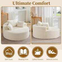 55''Oversized Round Boneless Chaise Lounge Chair,Corduroy Modern Floor Sofa Deep Seat, Compressed Circle Comfy Barrel Chair, No Assembly Sleeper Cloud Sofa Couch Bed For Living Room, Bedroom,Grey - Vải nhung kẻ màu be - Xem 5