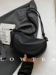 1pc Solid Color PU Leather Shoulder Bag For Women, Vintage Fashion Crescent Shaped Shoulder Bag With Zipper Closure, Suitable For Daily And Outdoor Use - Black - View 7