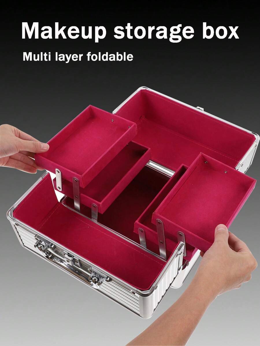 6-Layer Adjustable Aluminum Alloy Portable Makeup Box, Cosmetic Storage And Organization Case