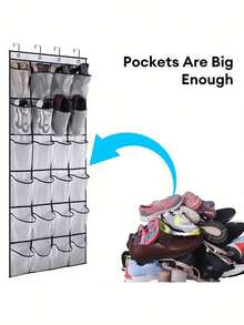 24-Compartment Wall-Mounted Fabric Shoe Organizer - Lightweight Wardrobe Hanging Storage Bag With Mesh Pockets, Transparent Door Hanging Fabric Box, Home Organization Supplies