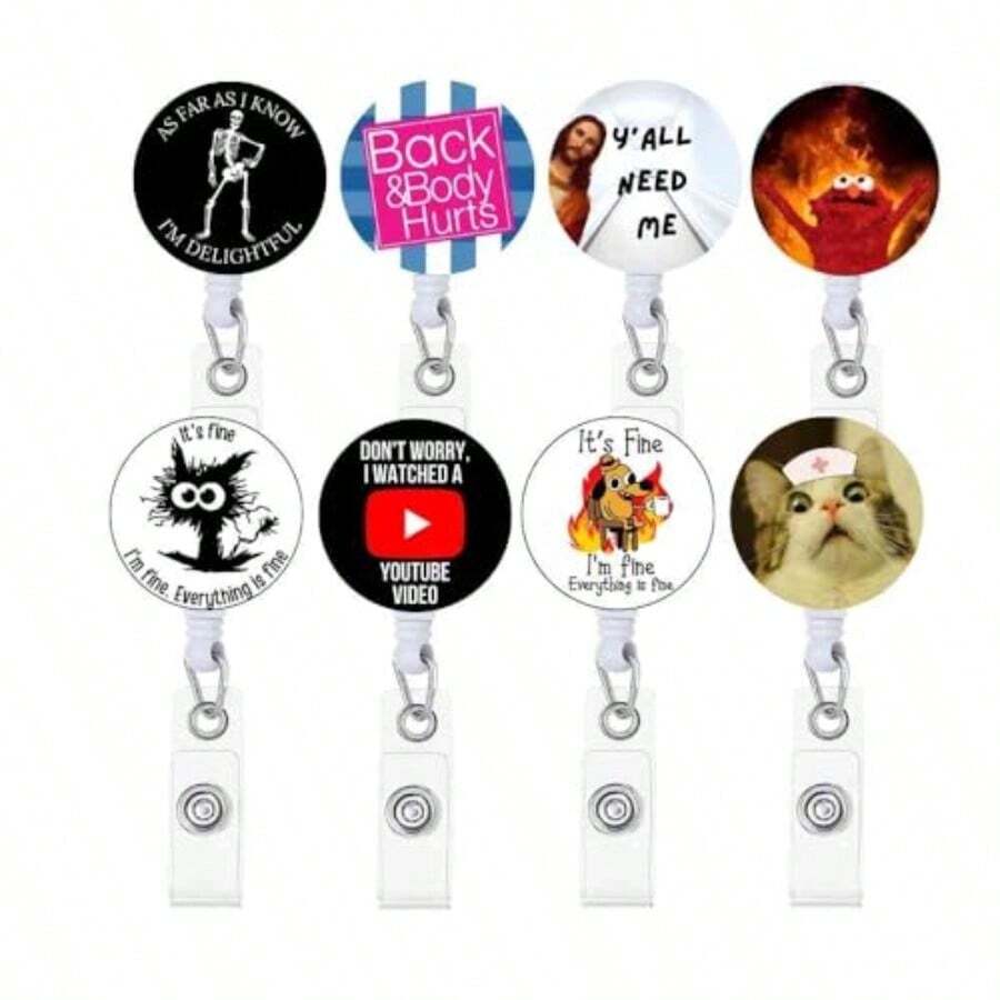 8pc Funny [Badge] [Reel] Retractable For [Nurse]S Medical And Nursing Cute Cool ID Tag Card Holder Clips For Office Work Doctor Student For Men And Women Lanyard Supplies Accessories B - B - 查看 1
